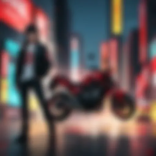 Akira's iconic motorcycle in neon-lit cityscape