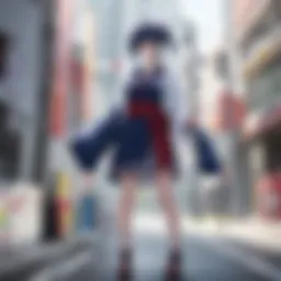 Japanese anime character with katana sword in a futuristic cityscape