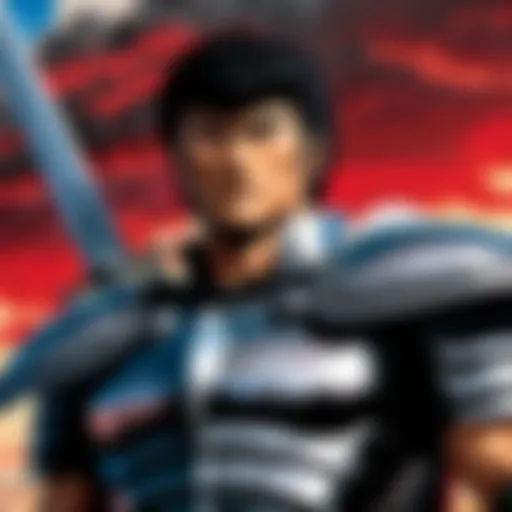 Guts wielding the Dragonslayer sword, showcasing his determination.