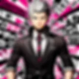 A vivid illustration of Danganronpa characters in a dramatic scene