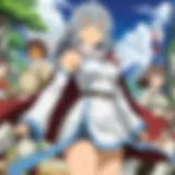 A vibrant scene depicting the main characters of DanMachi engaged in an adventure