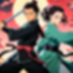 A captivating scene depicting Tanjiro and Nezuko in their journey