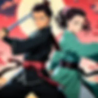 Tanjiro and Nezuko: Siblings in Battle A captivating scene depicting Tanjiro and Nezuko in their journey