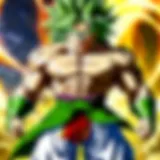 Broly showcasing his immense power in a battle stance