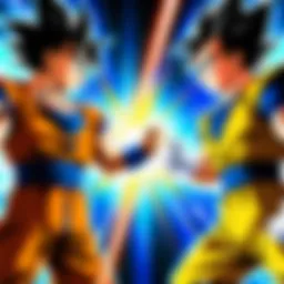 Iconic battle scene from Dragon Ball Super showcasing Goku and Vegeta