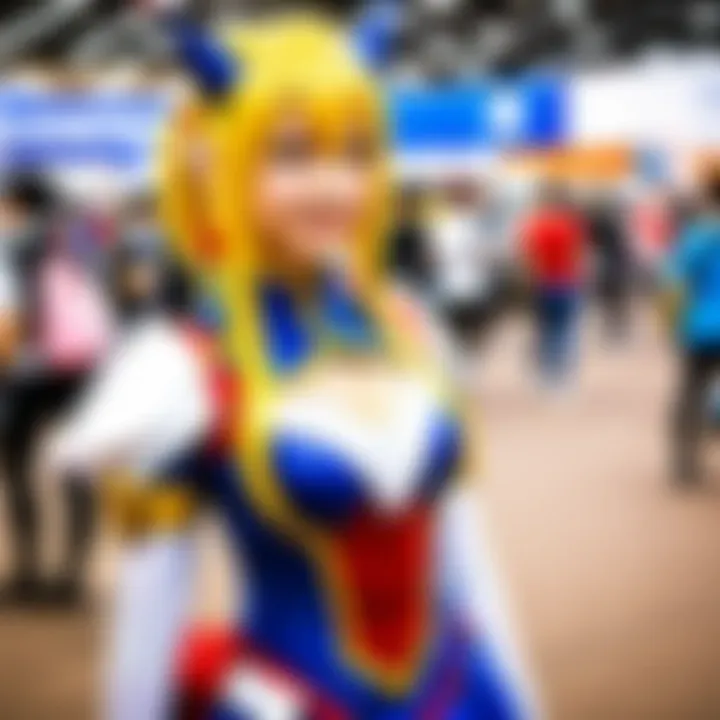 A lively cosplay event with fans interacting and sharing their experiences