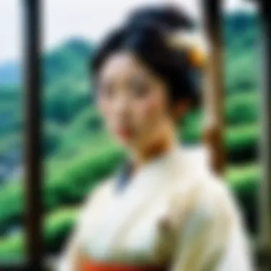 Interplay of Traditional and Modern Narratives An engaging visual of traditional Japanese storytelling interwoven with modern cinematic elements
