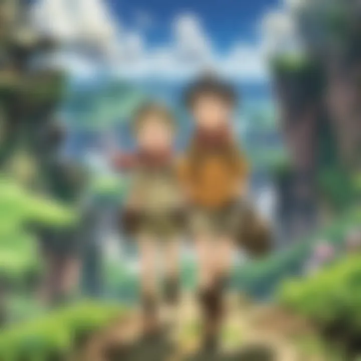 An illustration of the main characters, Riko and Reg, embarking on their journey.