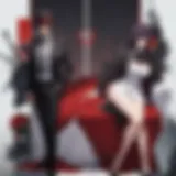 Dynamic scene showcasing a mafia showdown in an anime setting.