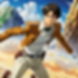 A dramatic scene from Attack on Titan OVAs showcasing key characters in action.