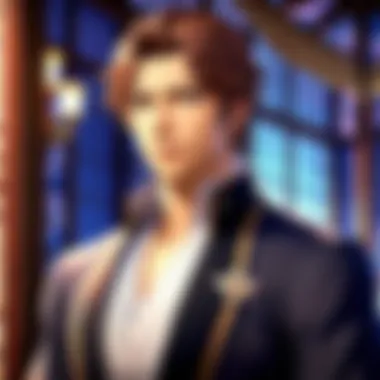 An intricate illustration showcasing a romantic scene from an otome game.