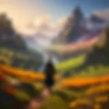 A vibrant landscape from the Land of Leadale showcasing its magical scenery