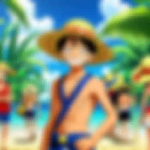 A vibrant scene depicting the Straw Hat crew navigating a stormy sea, symbolizing their adventurous spirit.