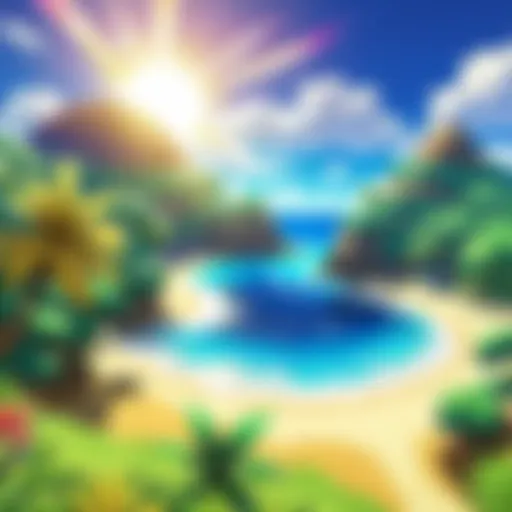 A stunning landscape of Alola region showcasing diverse Pokémon habitats