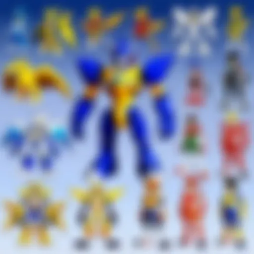 A vibrant depiction of various Digimon characters showcasing their unique designs
