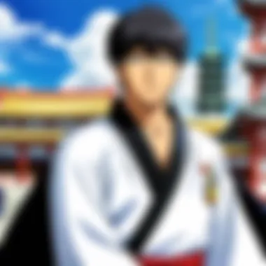 Character Dynamics in Gintama An artistic representation of Gintama's main characters, highlighting their distinct personalities and relationships.