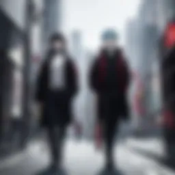 A haunting scene depicting the duality of ghouls and humans in Tokyo Ghoul