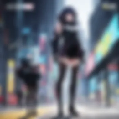 Sleek futuristic cityscape with neon lights and bustling activity