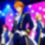 An evocative scene depicting the main characters of Uta no Prince-sama in a musical performance.