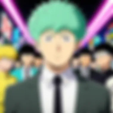 The Role of Fan Communities in Anime A dynamic graphic illustrating fan communities celebrating Mob Psycho.