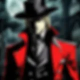 A striking visual of Alucard, the iconic vampire protagonist from Hellsing, showcasing his enigmatic persona.