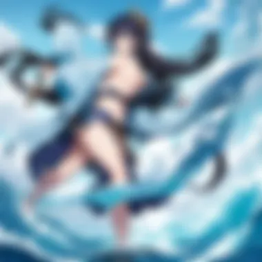 Epic battle scene with Jinbei wielding a mythical sword