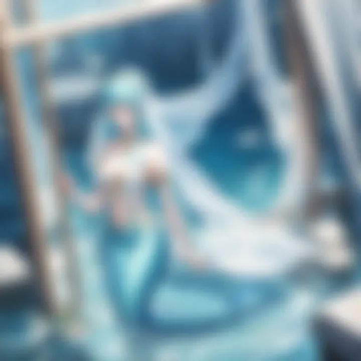 A serene landscape depicting a mermaid contemplating her role as a bride by the shore