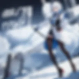 A vibrant scene showcasing characters from Miru Tights in a dynamic pose.