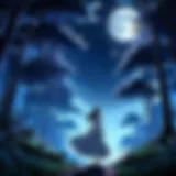 Ethereal landscape bathed in moonlight, showcasing a mystical forest
