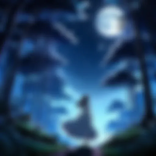 Ethereal landscape bathed in moonlight, showcasing a mystical forest