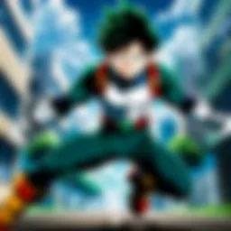 A vibrant scene from My Hero Academia showcasing iconic characters in action