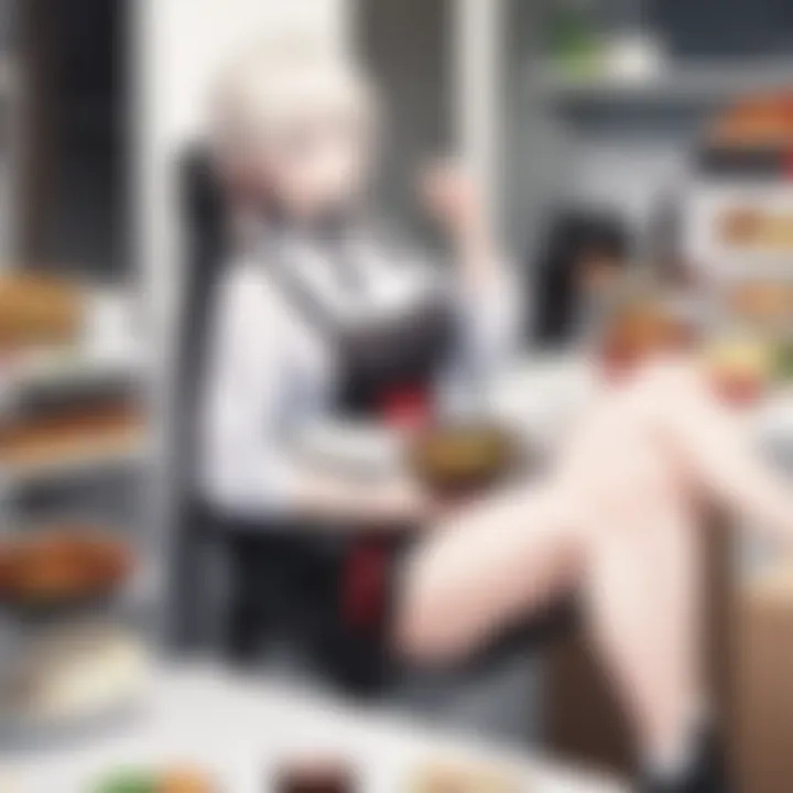 An engaging scene from a popular food-themed anime showcasing competition.