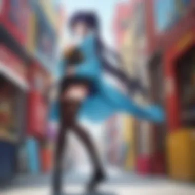 Artistic depiction of a Spanish anime character in a vibrant cityscape