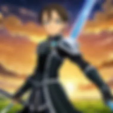 Key characters from Sword Art Online in a dramatic scene