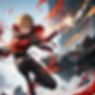 Fierce Battle Stance of Katsuki Bakugo Katsuki Bakugo in a fierce battle stance showcasing his explosive powers.