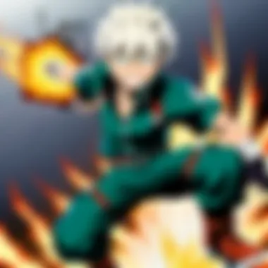 Bakugo's Explosive Quirk Unleashed A detailed illustration of Bakugo's explosive quirk in action.