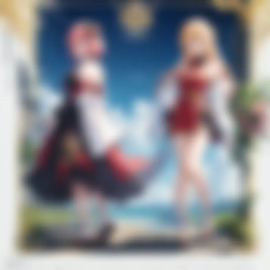 Artistic portrayal of anime and manga characters in a fantasy world