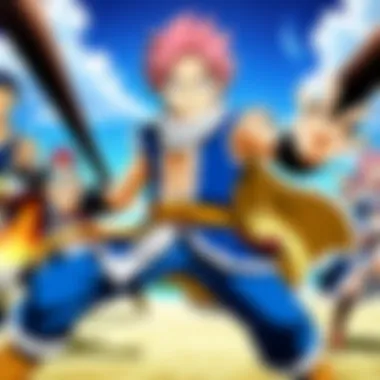 Fairy Tail Main Characters in Action A vibrant scene from Fairy Tail showcasing the main characters in action